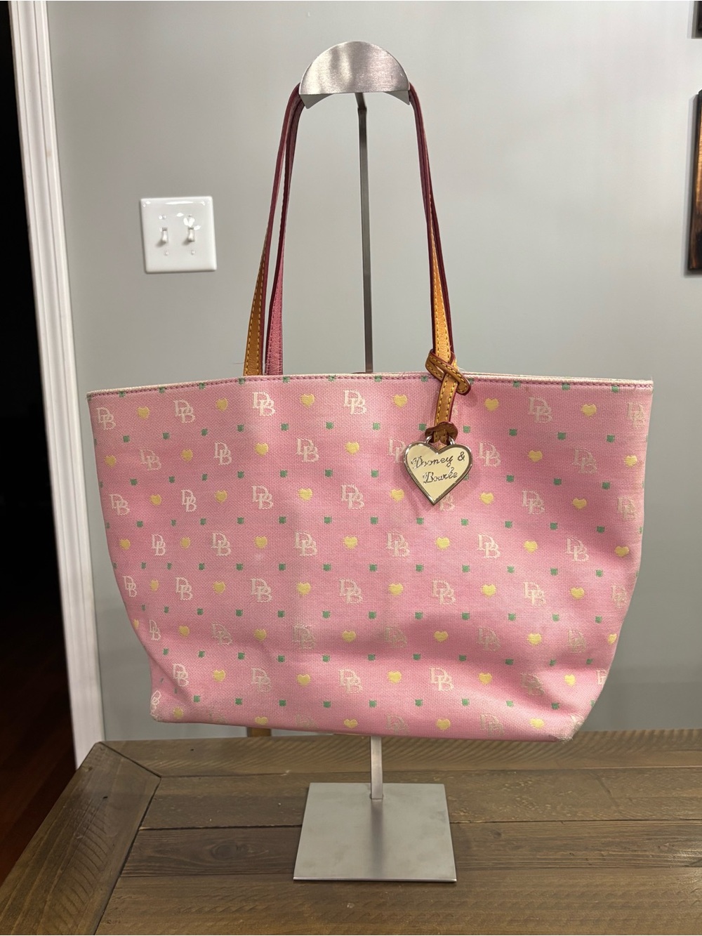 Dooney & Bourke Pink Logo Tote with Heart Charm